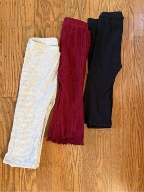 Old Navy Girls Ribbed Pull-On Flare Leggings - Burgundy, Black & Light Gray